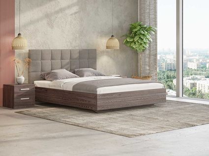 Кровать Сонум Luiza Ясень Анкор + Рогожка Песочная (с подъемным механизмом) 180х190